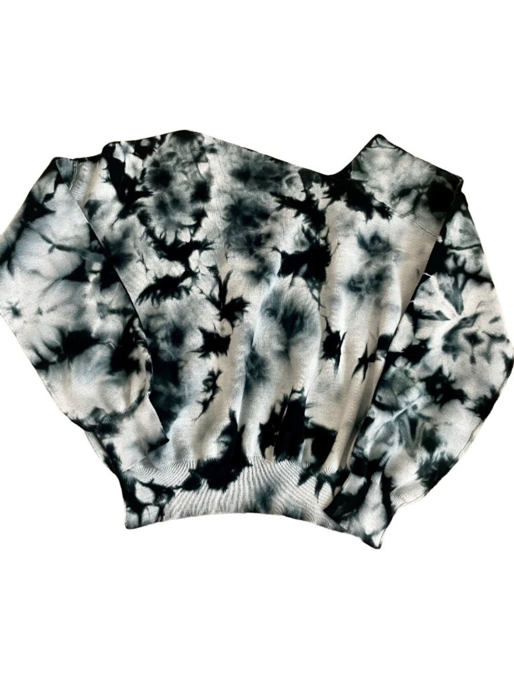 Line and Dot Women's Asymmetrical Off Shoulder Black Tie Dye Sweater Sz. Small